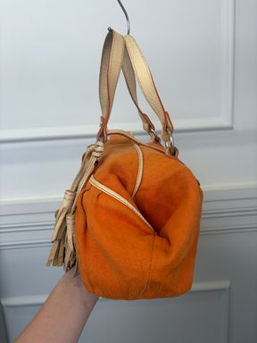 Celine Orange Canvas and Cream Leather Shoulder Bag