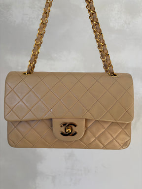 Chanel Small Classic Flap in Beige Lambskin Leather