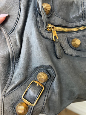 Balenciaga Grey Distressed City Bag Gold Tone Hardware