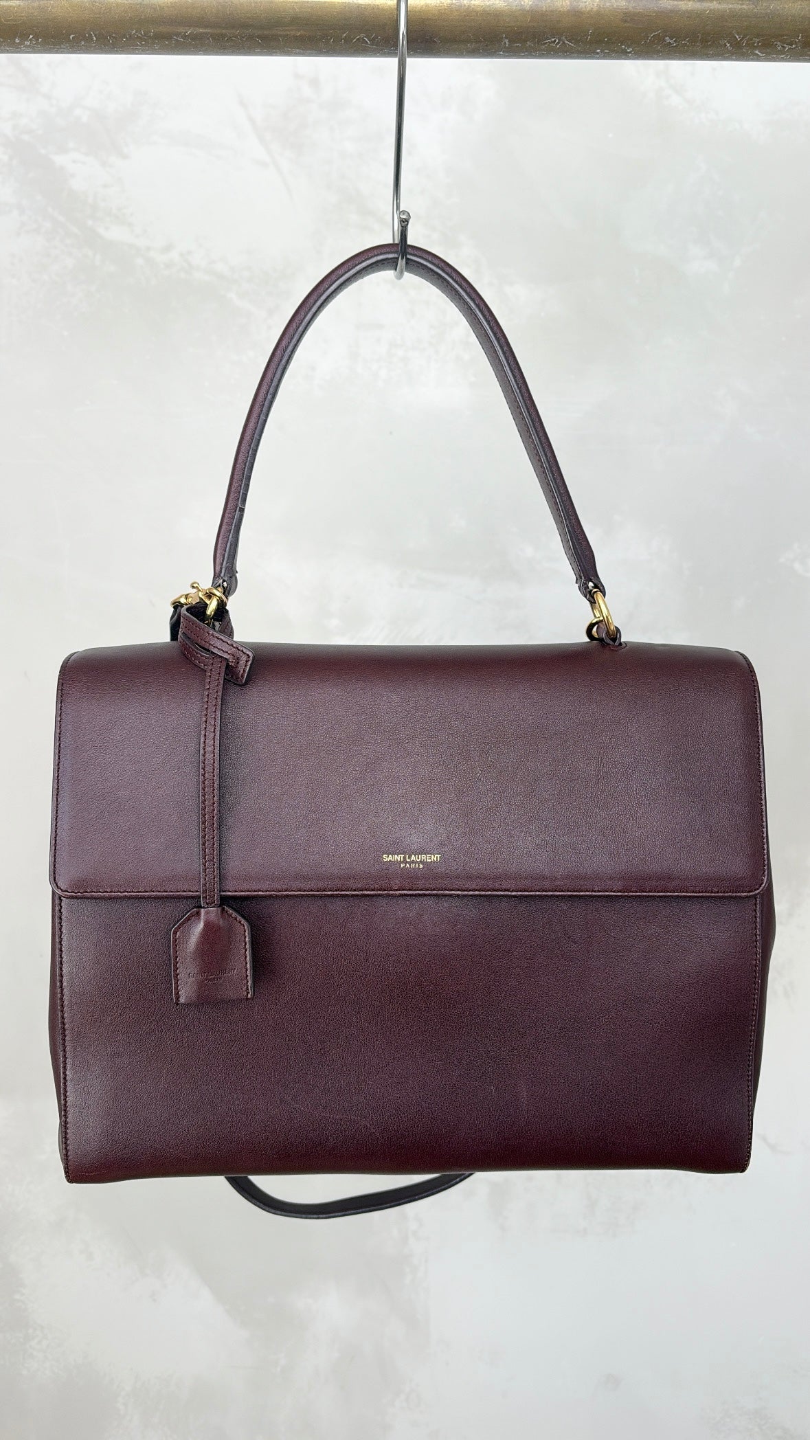 Saint Laurent Burgundy Leather Top Handle Bag