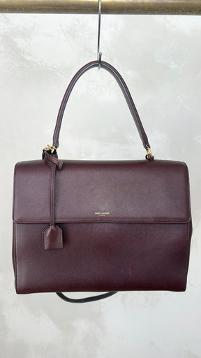 Saint Laurent Burgundy Leather Top Handle Bag
