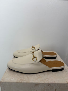 Gucci White Leather Princeton Mules, 39.5