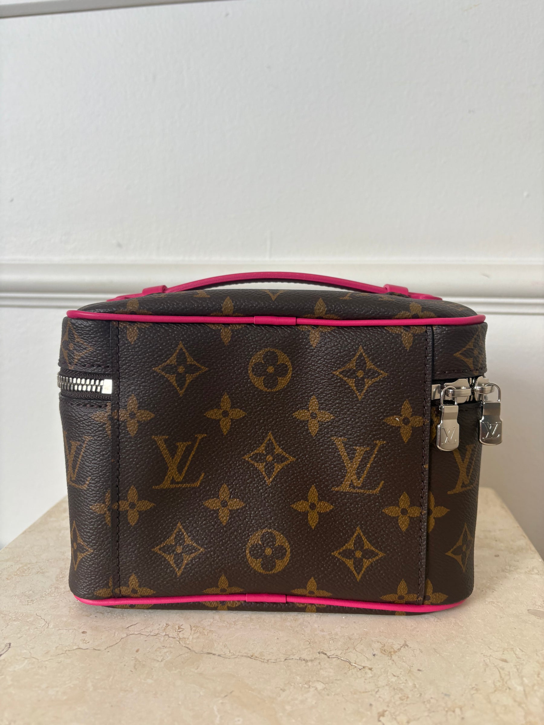 Louis Vuitton Canvas Monogram Nice Mini Toiletry Bag with Pink Leather Trim