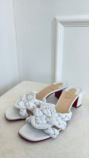Christian Louboutin White Leather Plaited Heeled Mules, 38