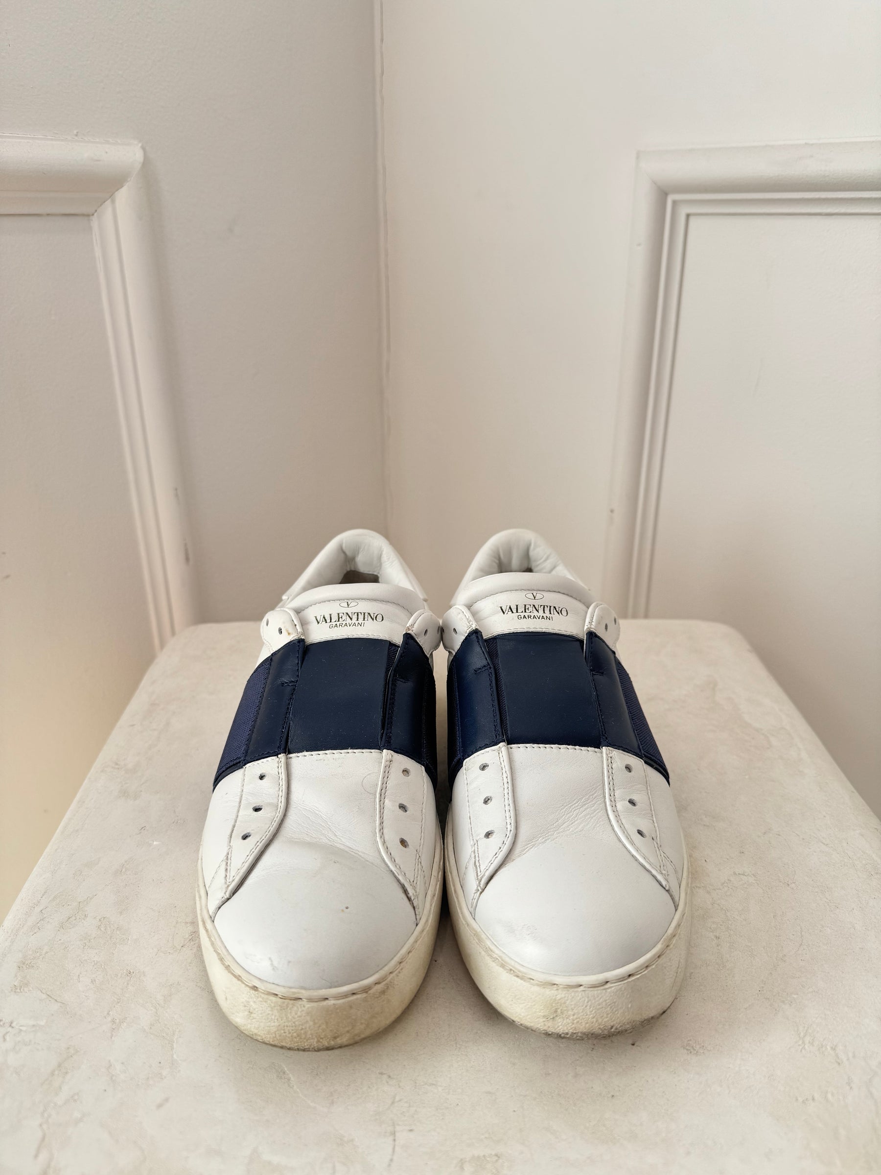Valentino Garavani White and Navy Leather Sneakers, 39