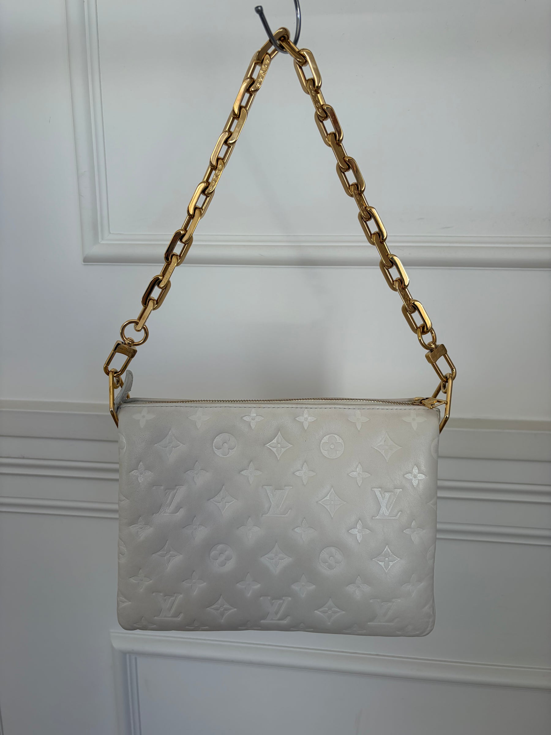 Louis Vuitton Coussin PM Handbag Cream With Gold Tone HW and Extra Strap
