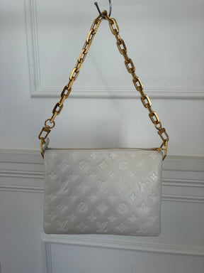 Louis Vuitton Coussin PM Handbag Cream With Gold Tone HW and Extra Strap