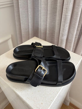 A Emery Black Leather Buckle Slides, 37