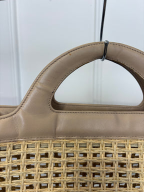 Chanel Beige Leather Raffia Logo Tote Bag