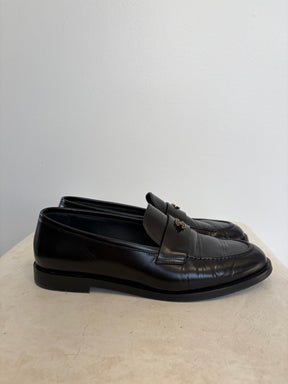 Chanel CC Black Leather Loafers, 38