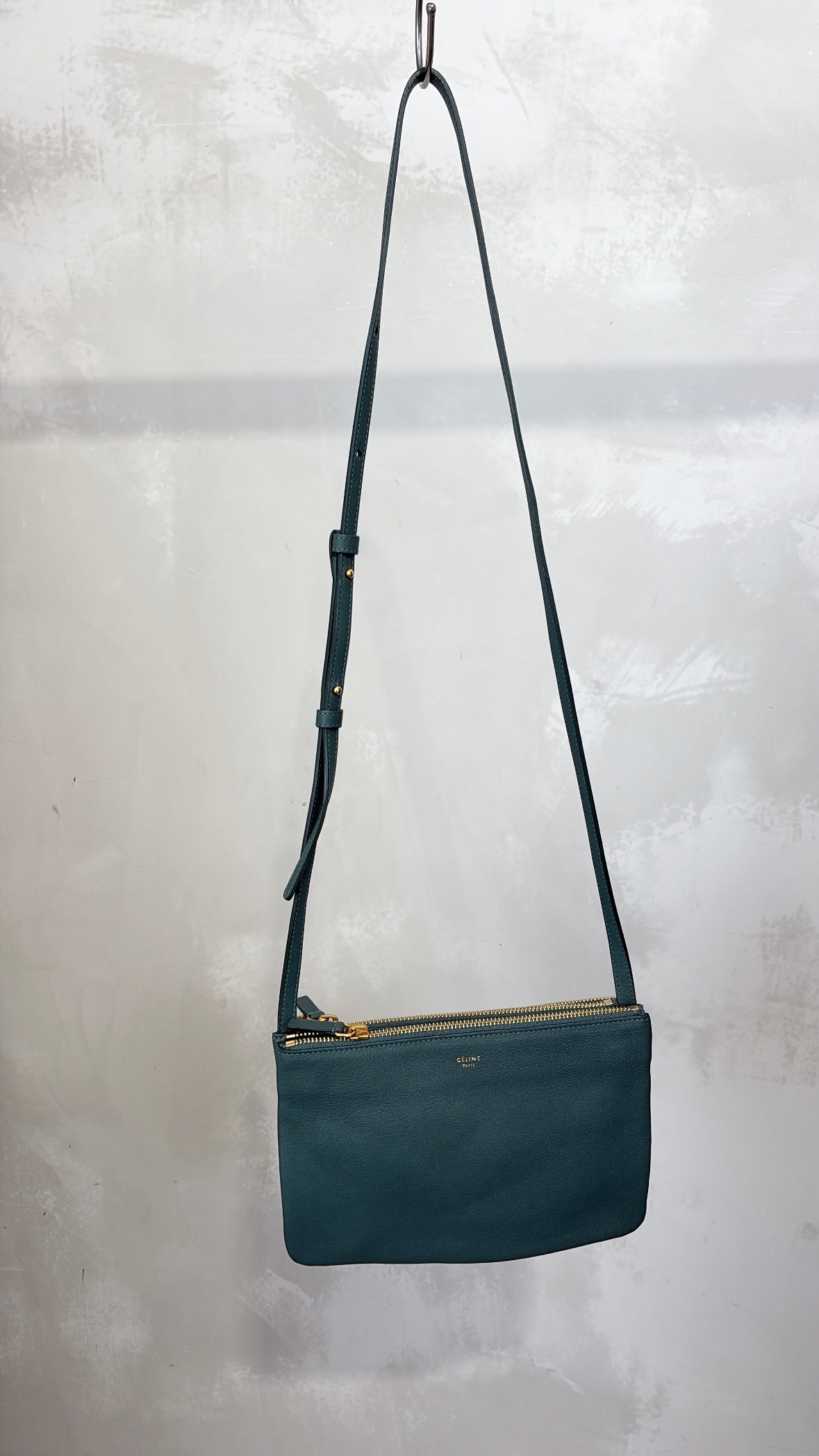Celine Trio Leather Cross Body Bag Green
