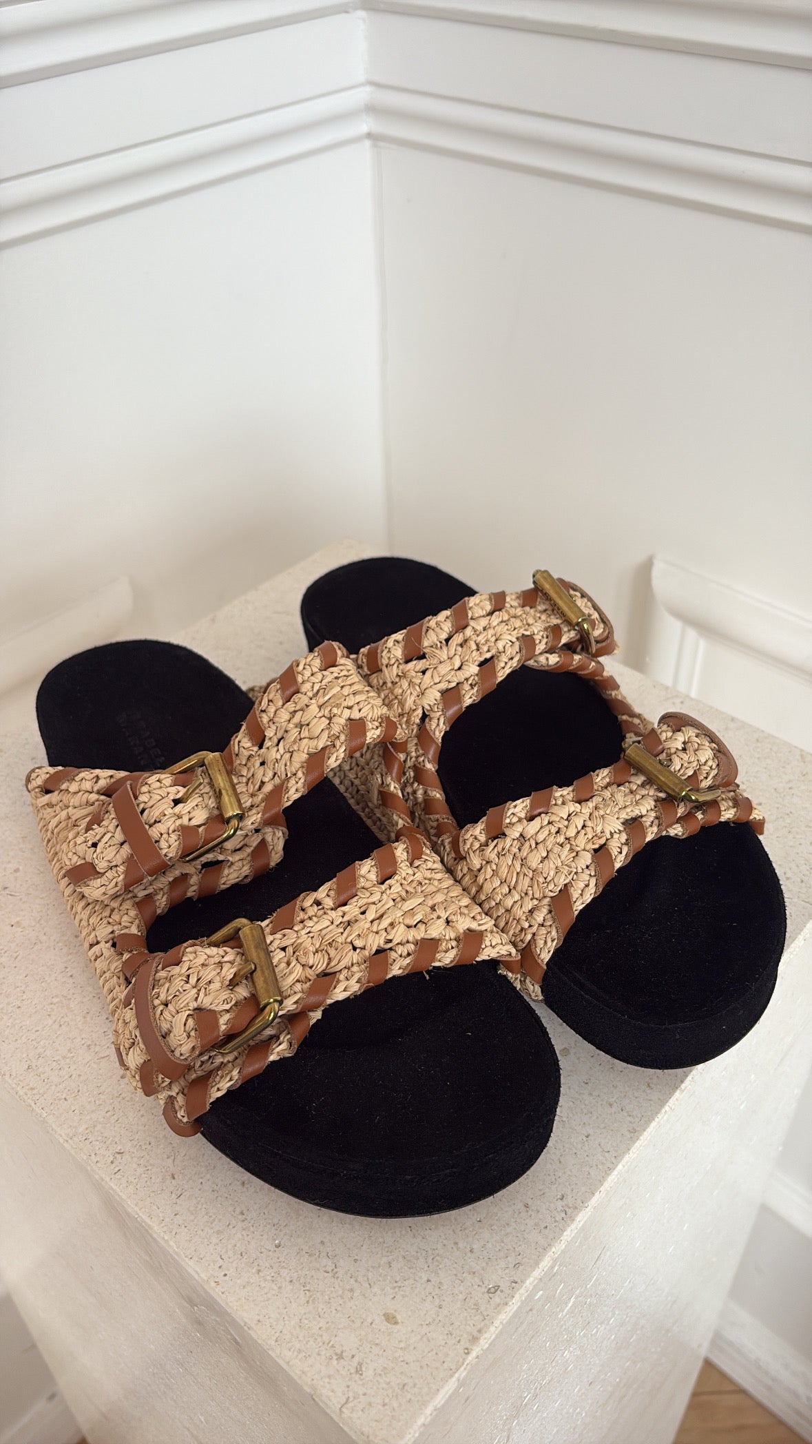 Isable Marant Lennyo Leather Trimmed Woven Raffia Sandals, 39