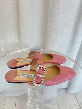 Jimmy Choo Pink Suede Crystal Embellished Flat Mule, 40