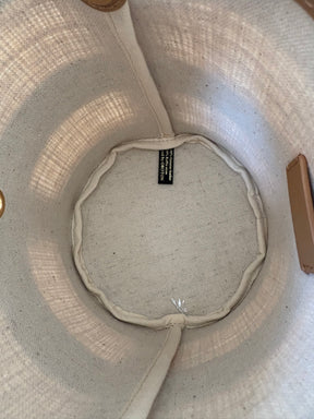 Oroton Beige Leather and Raffia Top Handle Bucket Bag