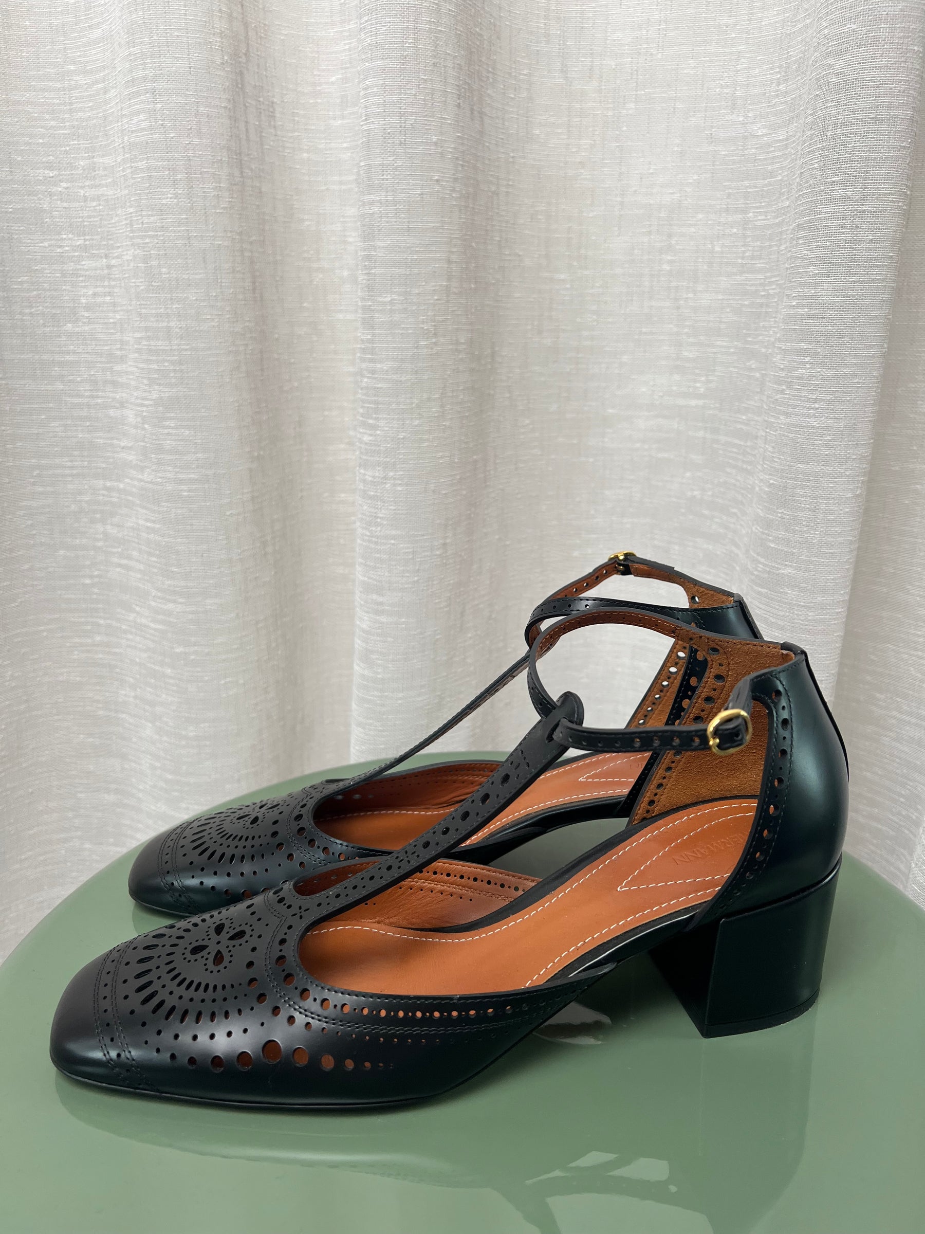 Zimmeramann Black Perforated Leather Block Heels, 41