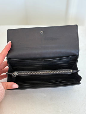Bottega Veneta Black Intrecciato Leather Flap Wallet