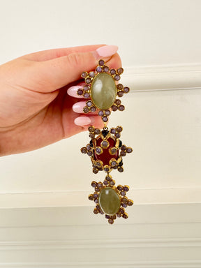 Christie Nicolaides Gold Tone Jade Style and Red Stone Drop Earrings