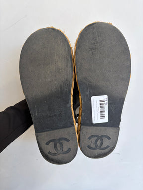 Chanel Black Mesh and Raffia Dad Sandals, 39.5
