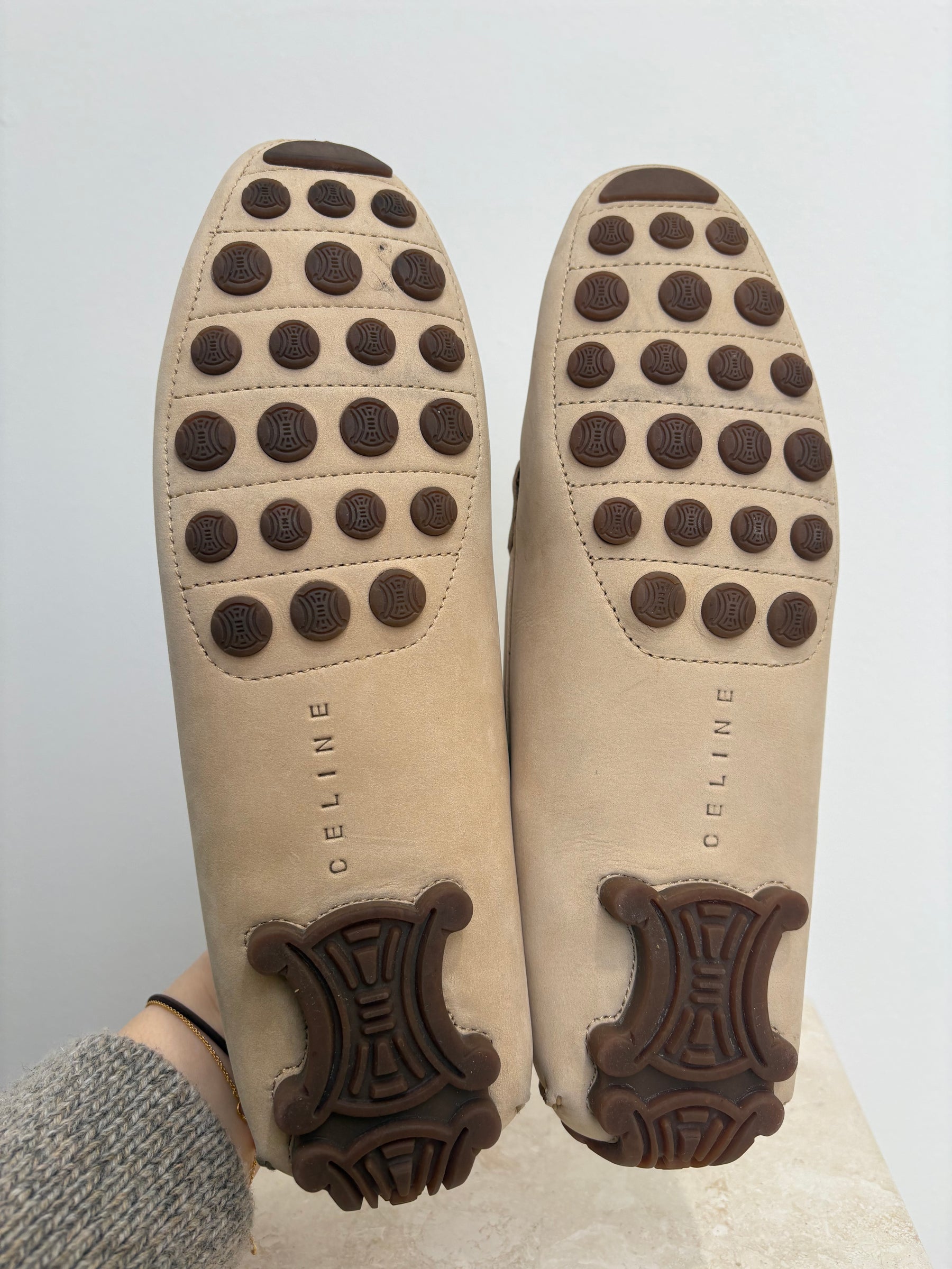 Céline Beige Suede Logo Driving Shoes, 40