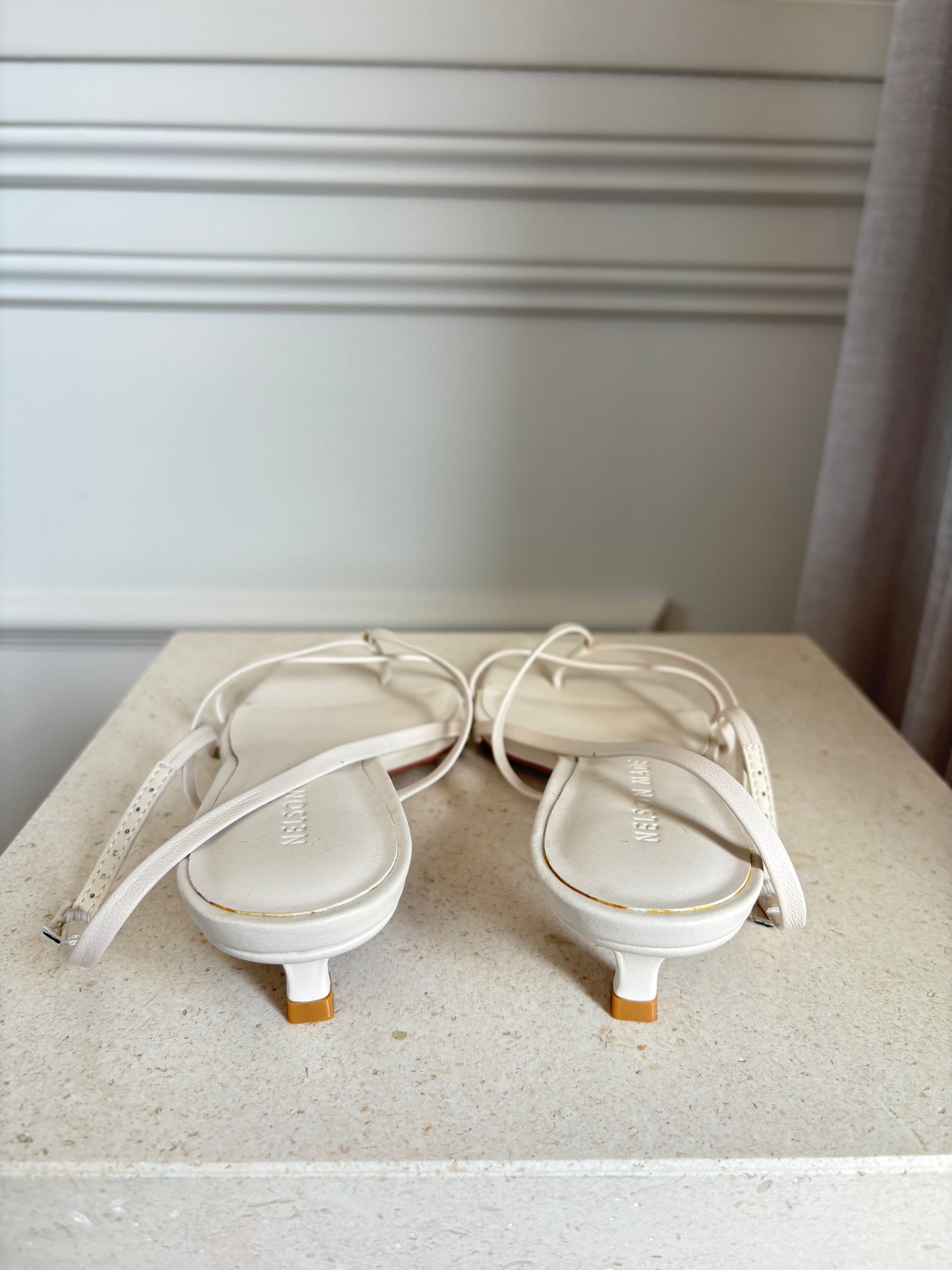 Nelson Made White Strappy Kitten Heel Slingbacks, 37