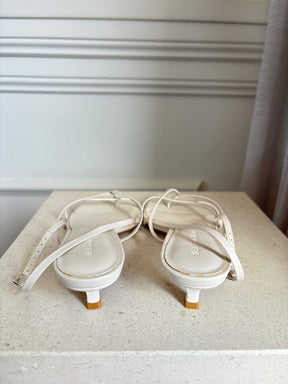 Nelson Made White Strappy Kitten Heel Slingbacks, 37