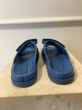 Chanel Sky Blue Quilted Leather Backless Dad Sandals, 39C