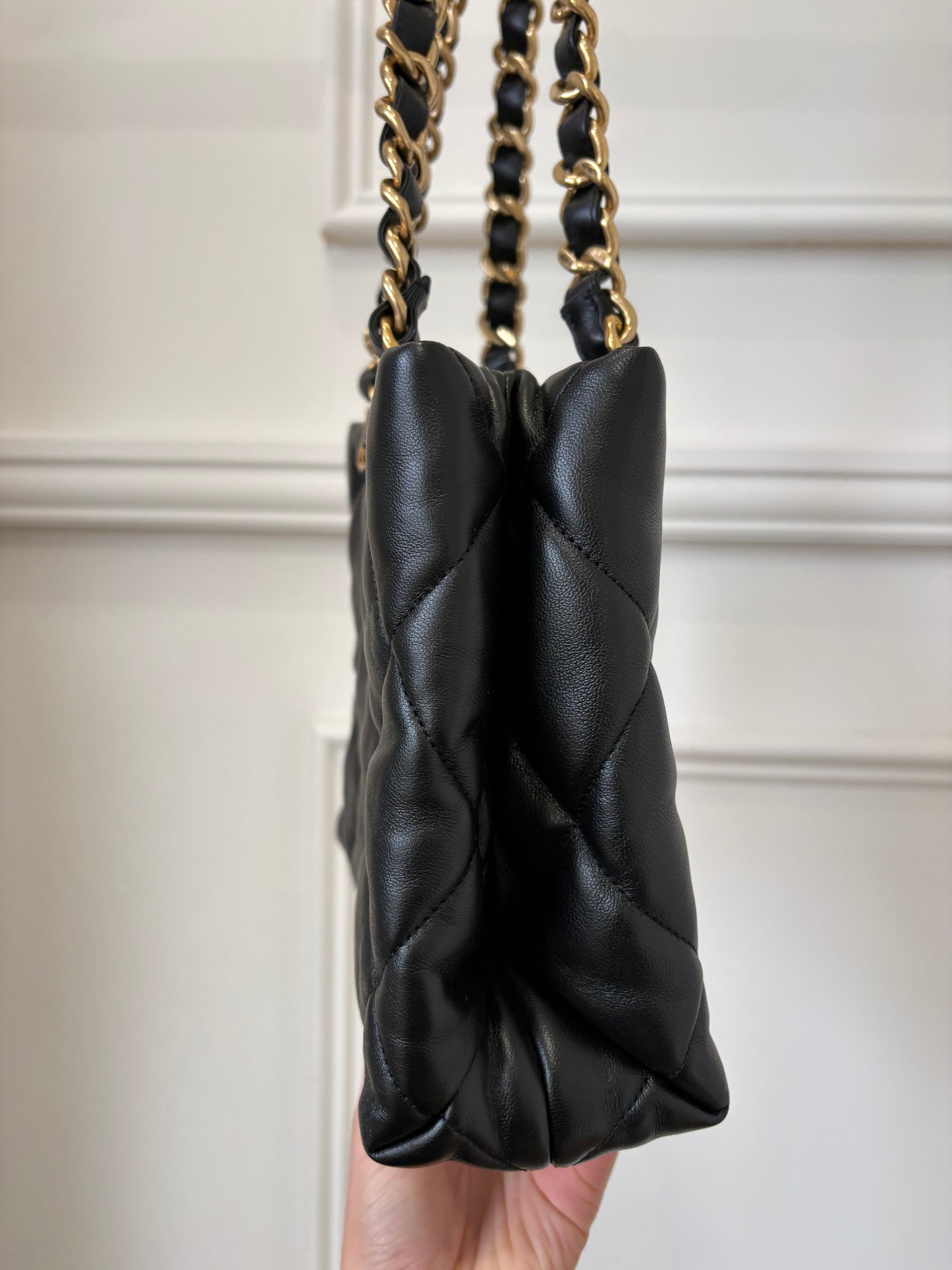 Chanel Black Lambskin Quilted Leather Chain Tote