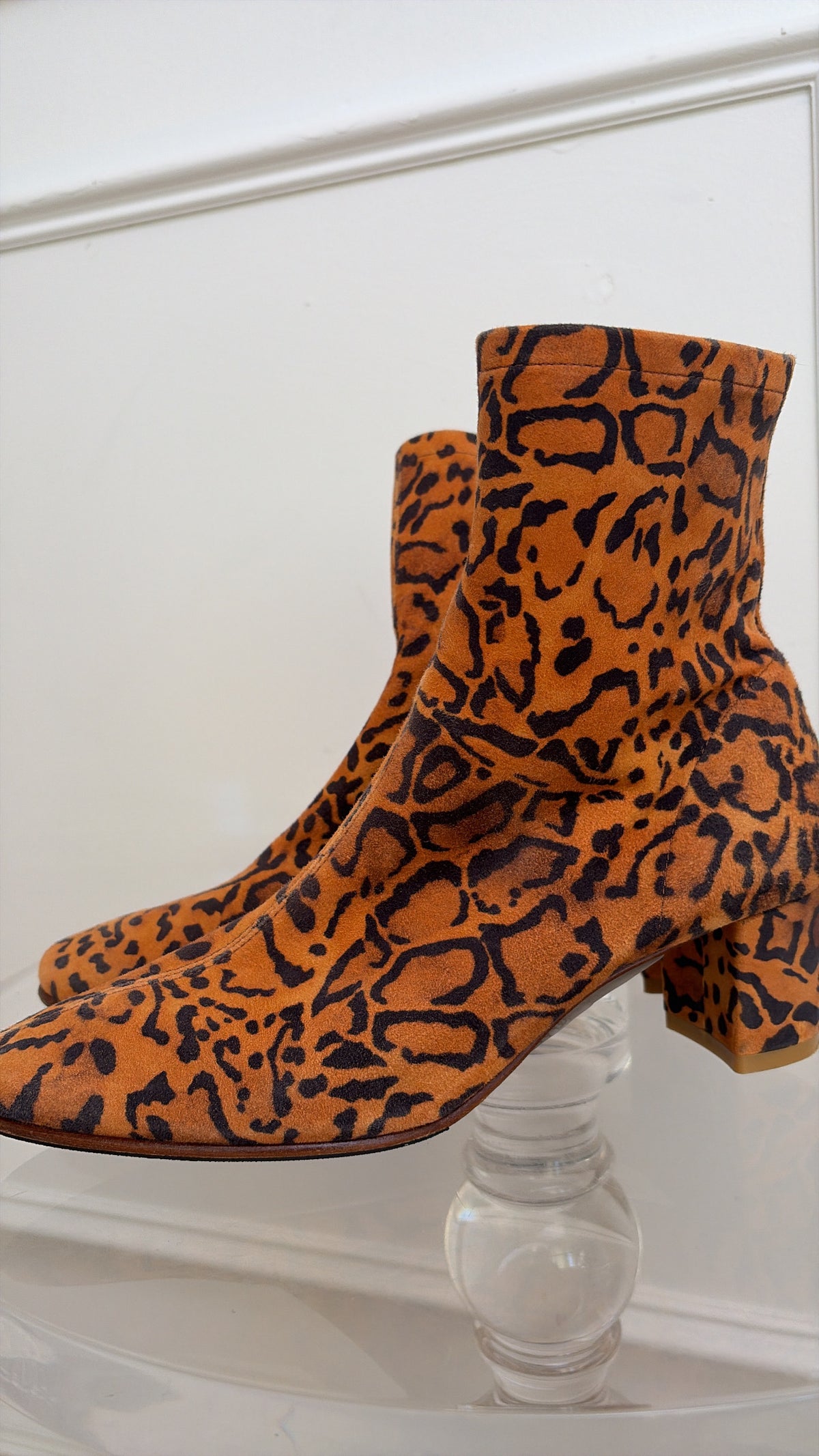 By Far Orange And Black Animal Printed Suede Boots, 40