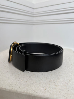 Valentino Garavani Black on Black Leather Logo Belt, 80