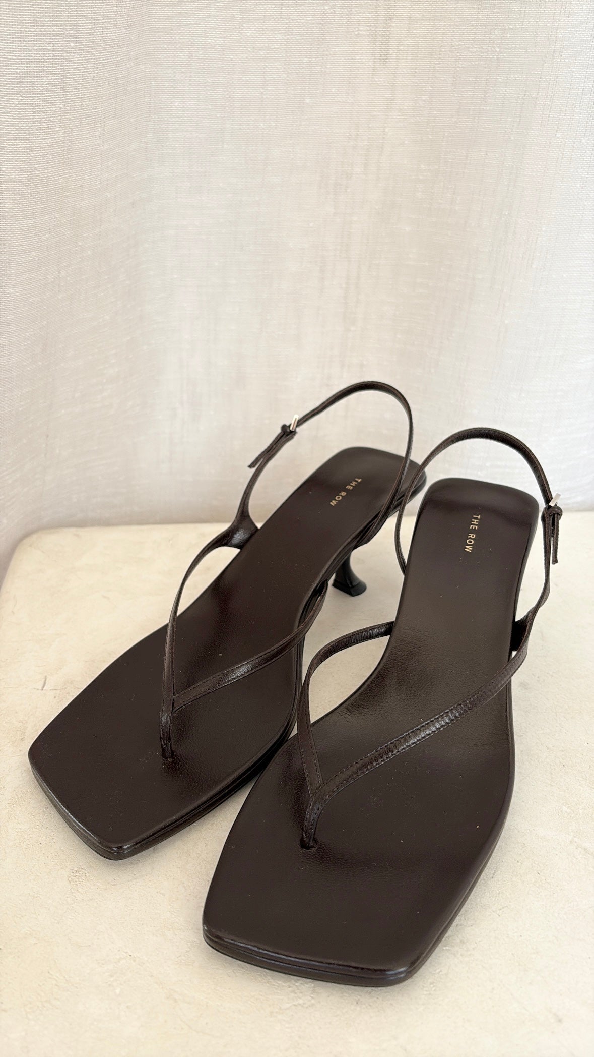 The Row Chocolate Leather Constance Heeled Sandal, 38