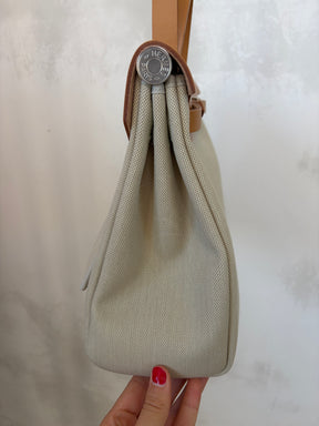 Hermès Special Order Herbag Zip Retourné 31 in Beton Canvas and Naturel-Sable Leather
