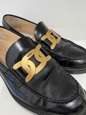 Tod's Black Leather Logo Loafers, 37.5