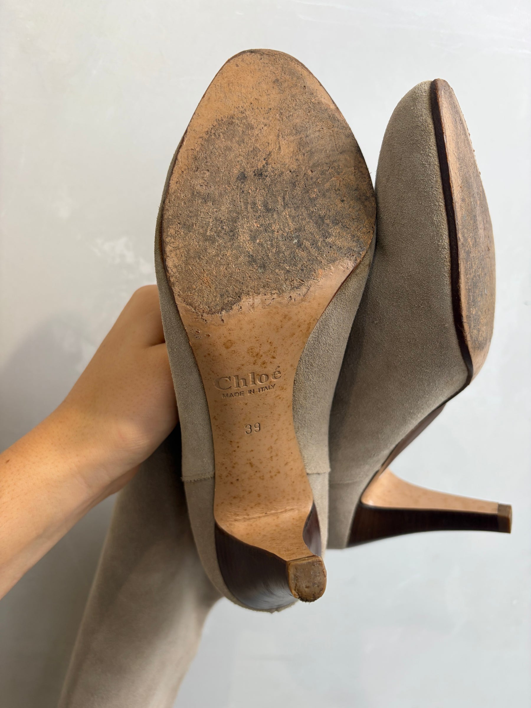 Chloé Taupe Suede Knee High Boots, 39