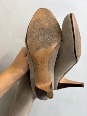 Chloé Taupe Suede Knee High Boots, 39