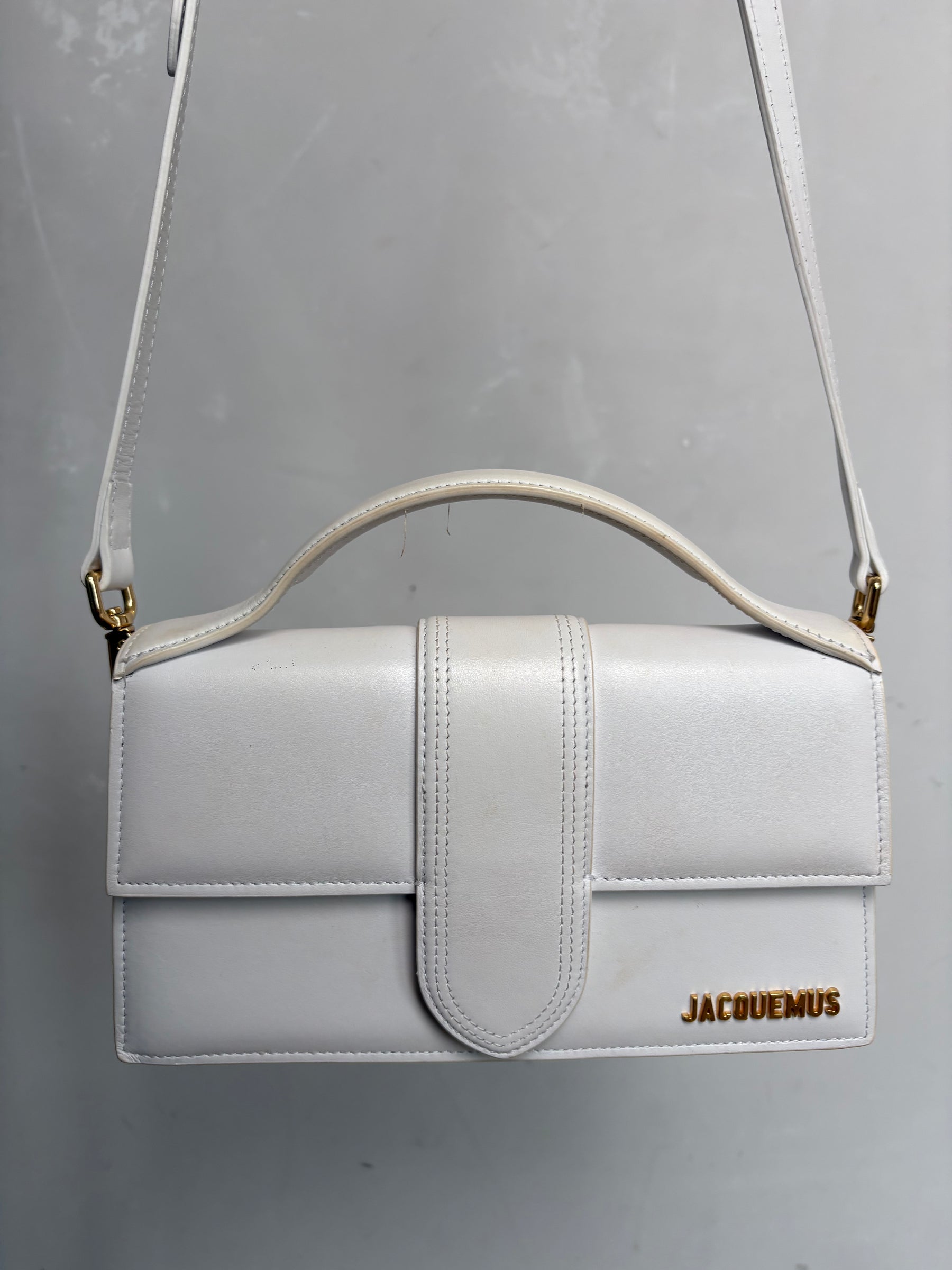 Jacquemus White Leather Bambino Top Handle Crossbody Bag