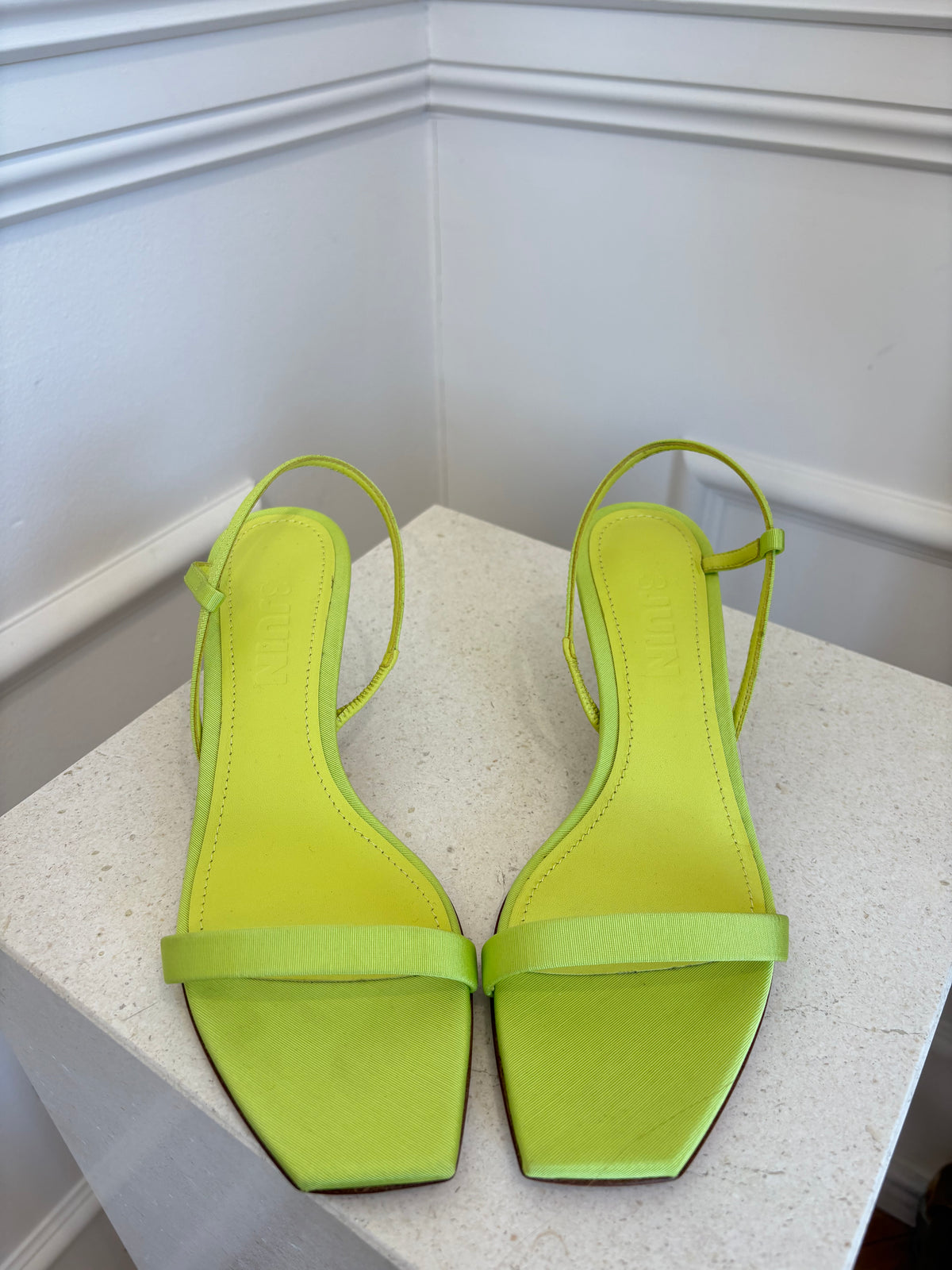 3JUIN Lime and Purple Strappy Slingback Heel, 38