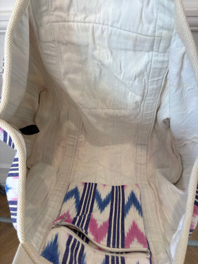 Isabel Marant White, Pink and Blue Printed Canvas Logo Tote