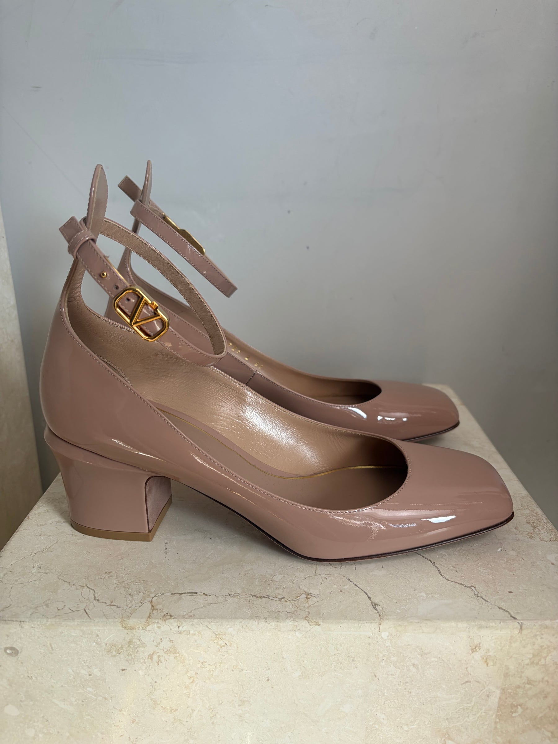 Valentino Garavani Beige Patent Leather Mary Janes, 39