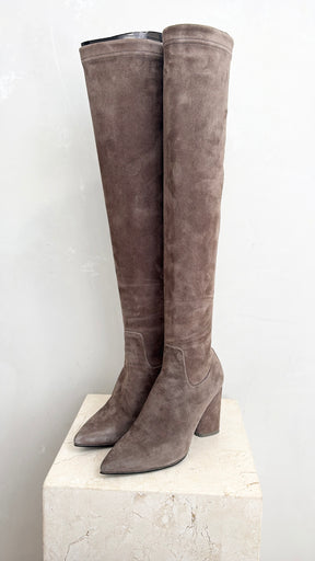 Scanlan Theodore Taupe Suede Pointed Knee High Boots, 38