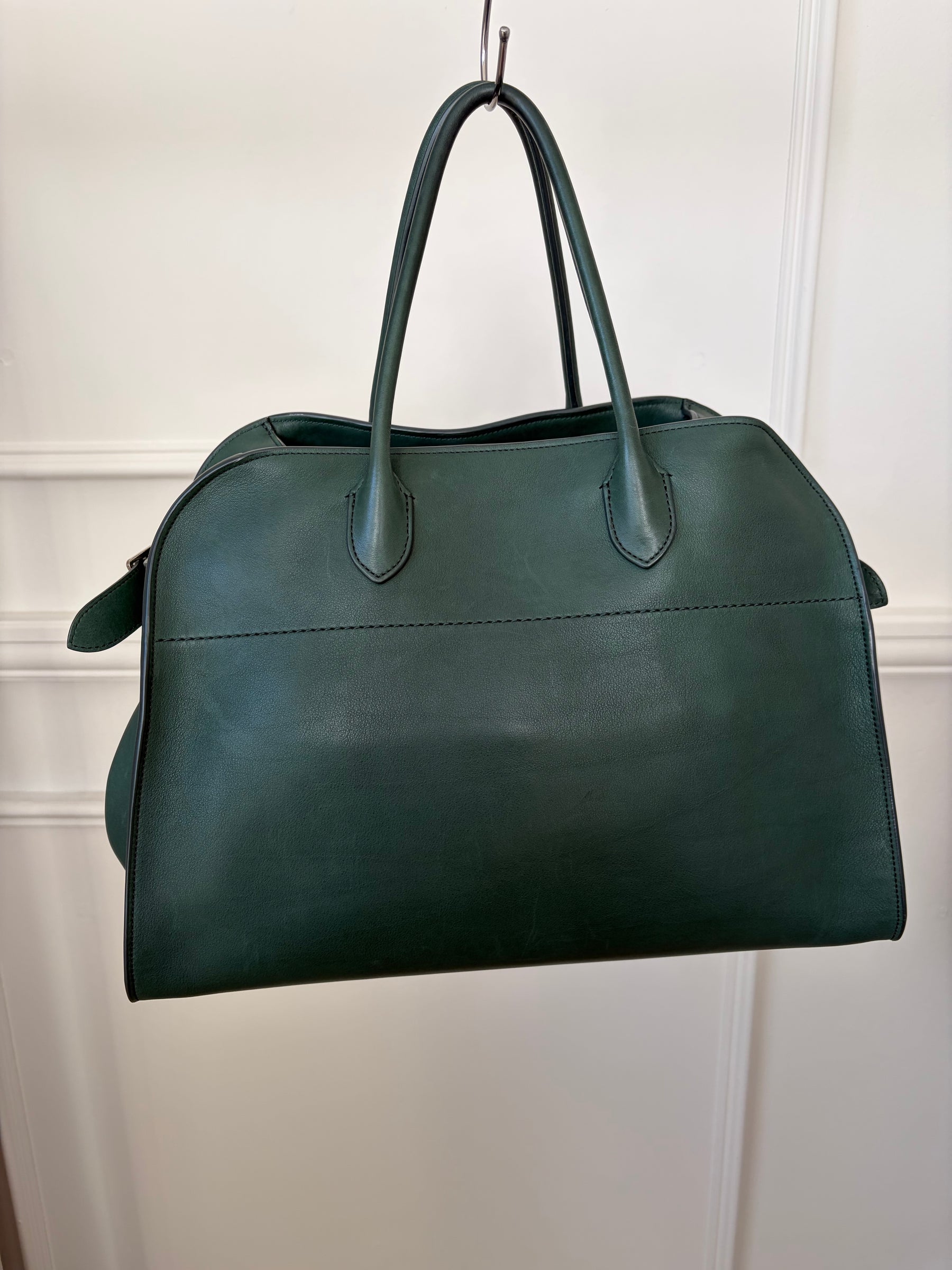 The Row Soft Margaux 15 in Emerald Green Leather