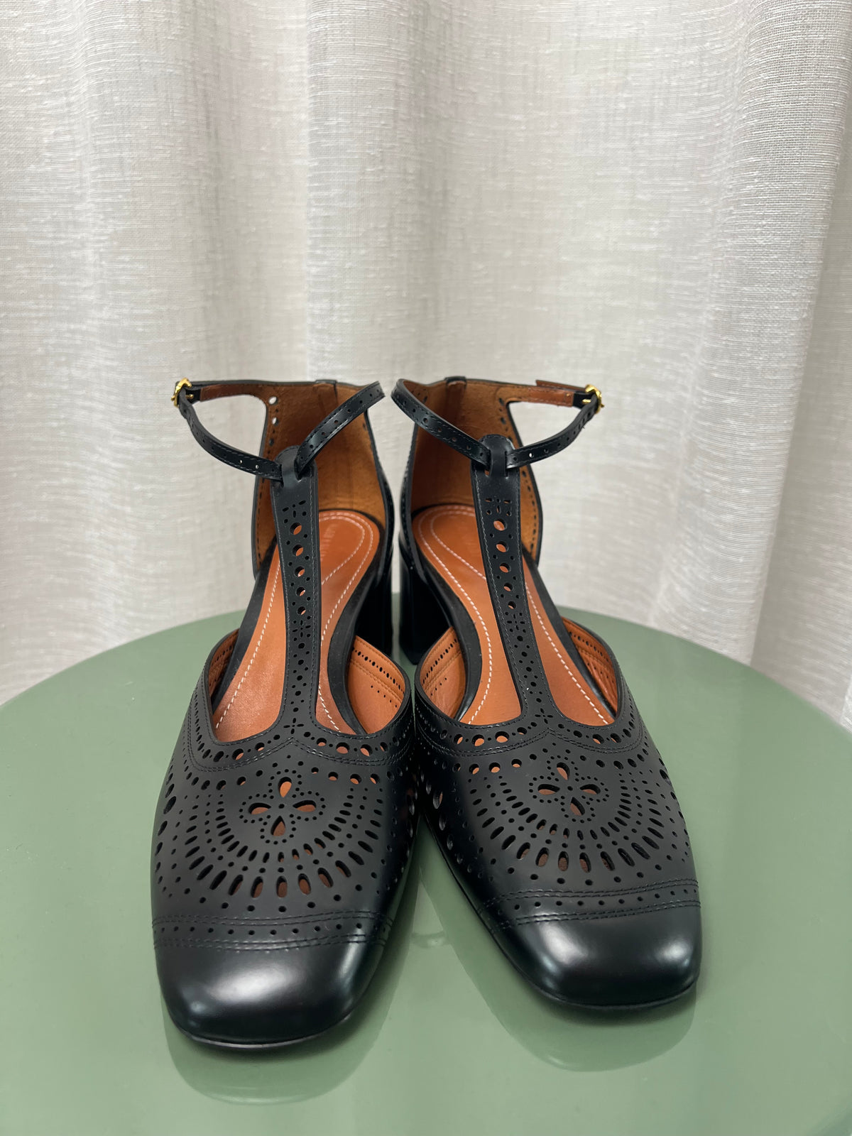 Zimmeramann Black Perforated Leather Block Heels, 41