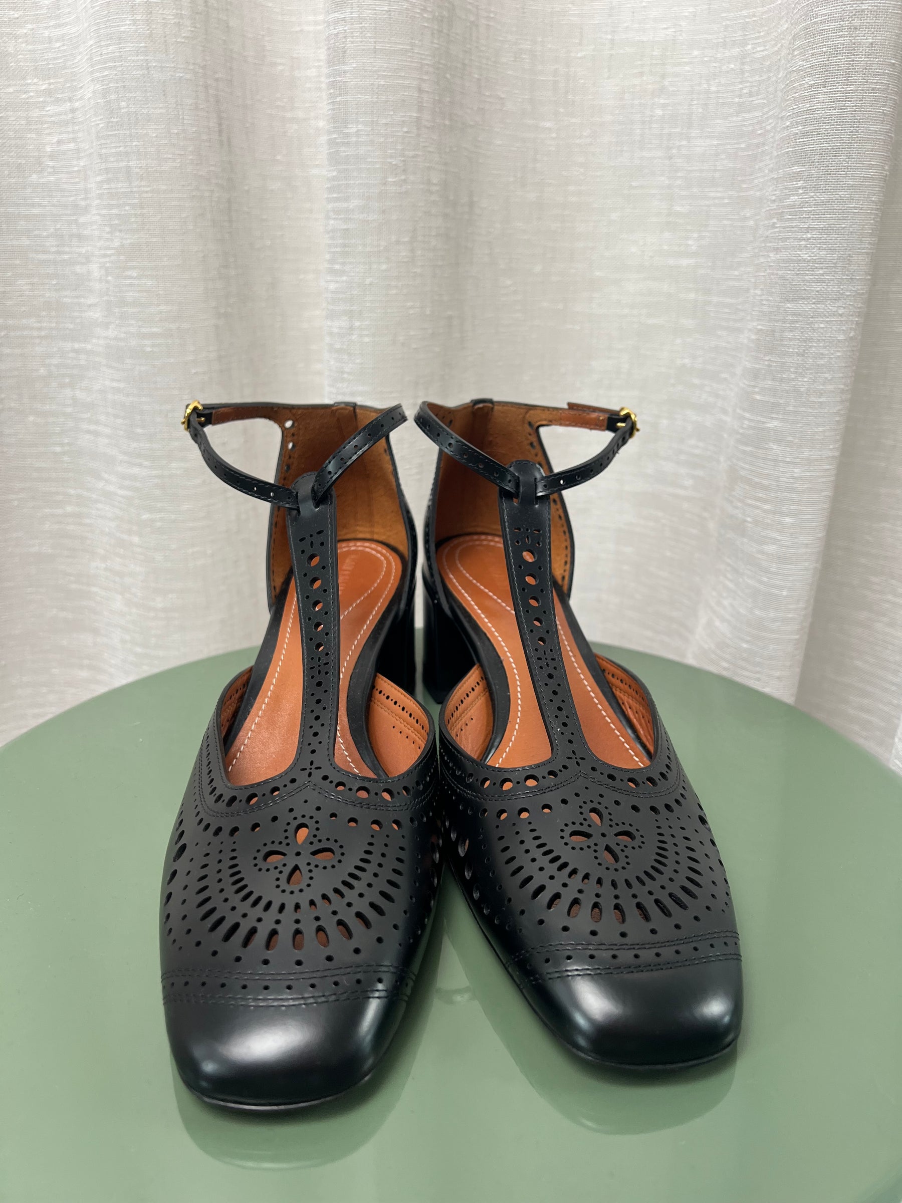 Zimmeramann Black Perforated Leather Block Heels, 41