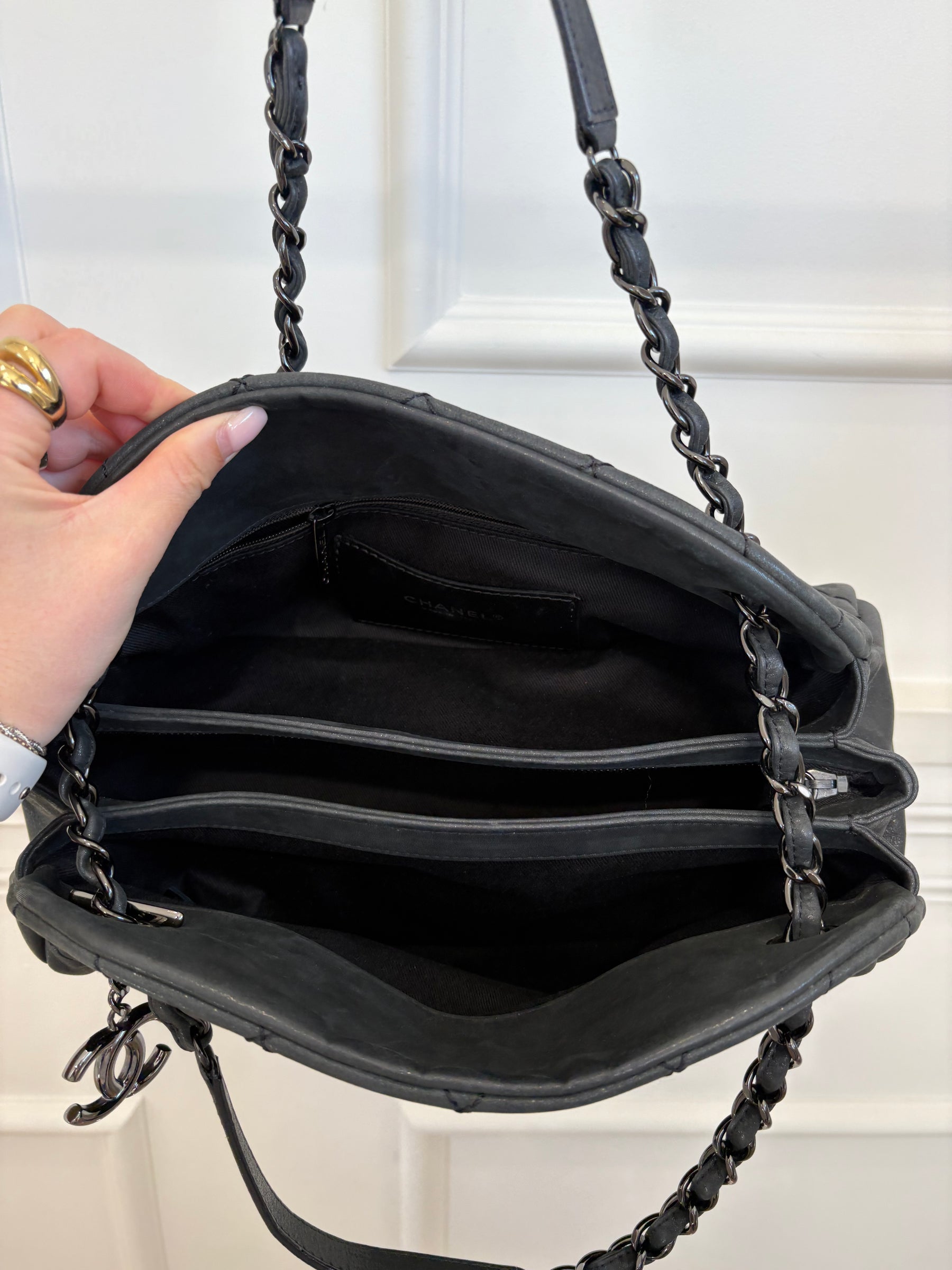 Chanel Charcoal Coated Quilted 'Mademoiselle Shoulder Bag