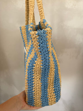 Prada Natural and Blue Raffia Logo Tote