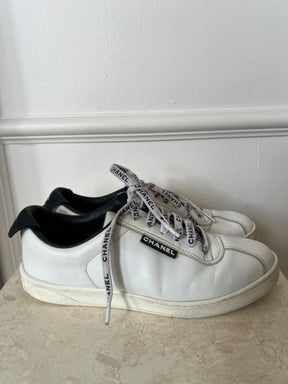 Chanel White and Black Leather Sneakers, 36