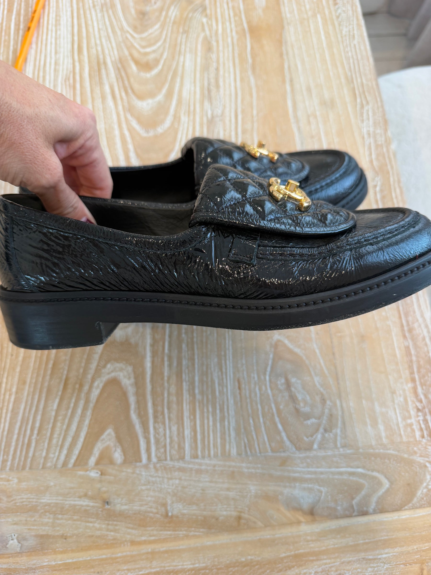 Chanel Black Patent Leather Turnlock Loafer, 39 C