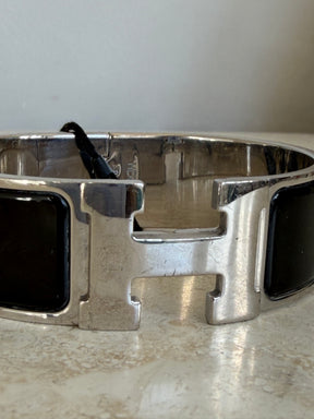 Hermès Clic Clac Wide Bracelet Black Silver