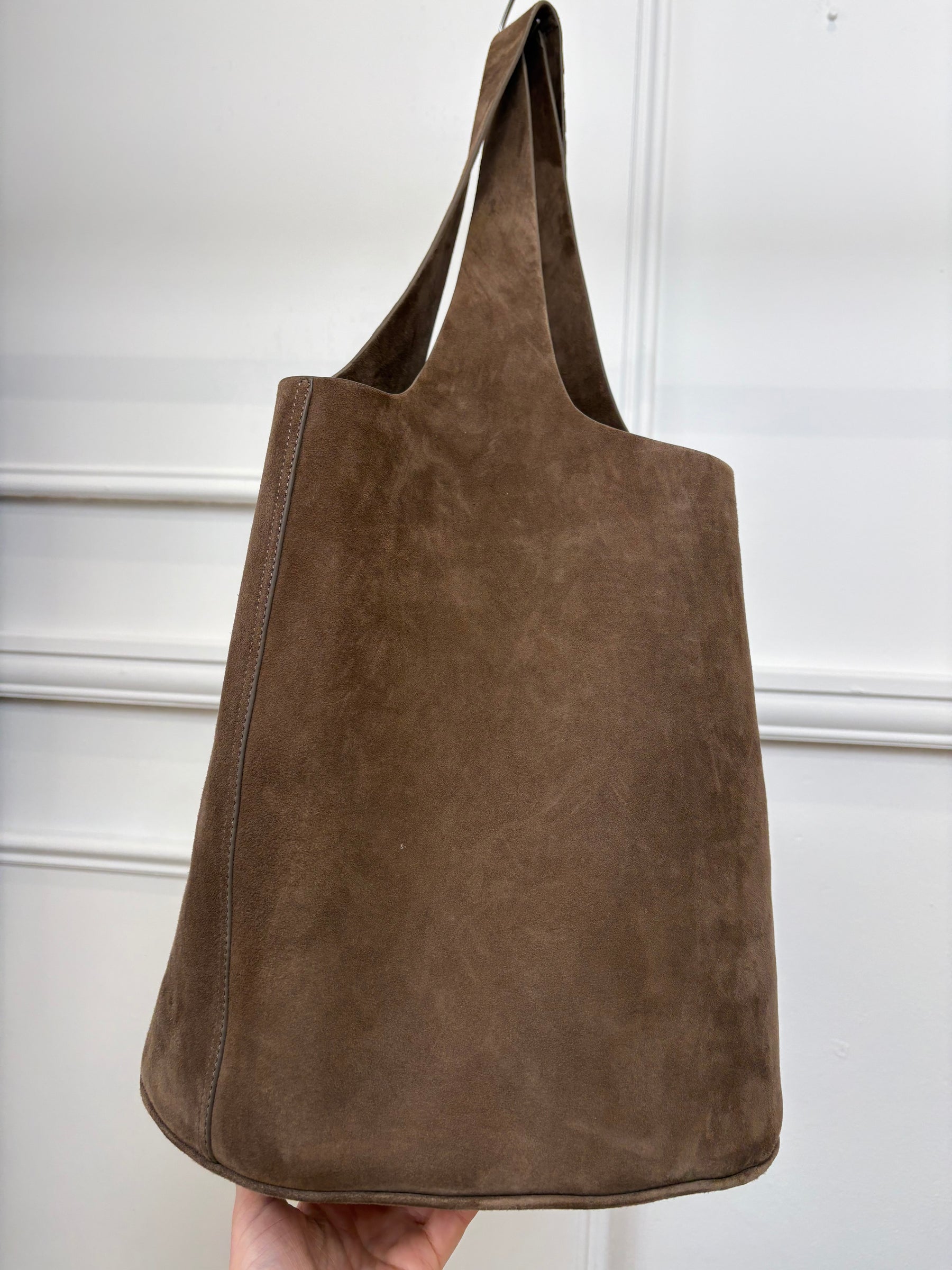 A.EMERY Taupe Suede Timms Bucket Tote