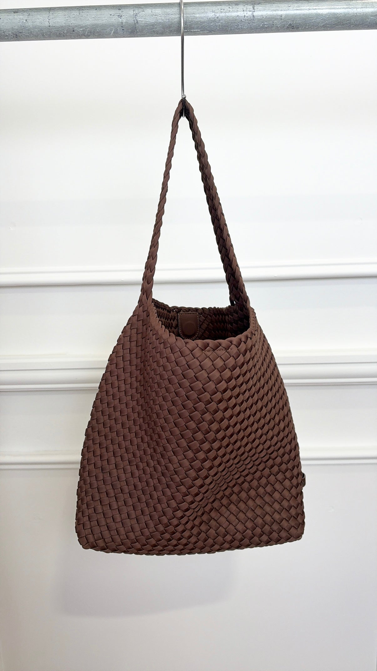 Naghedi Brown Woven Neoprene Shoulder Bag