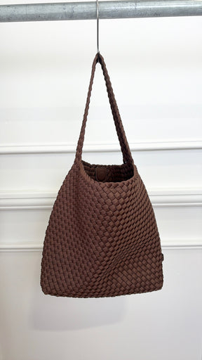 Naghedi Brown Woven Neoprene Shoulder Bag